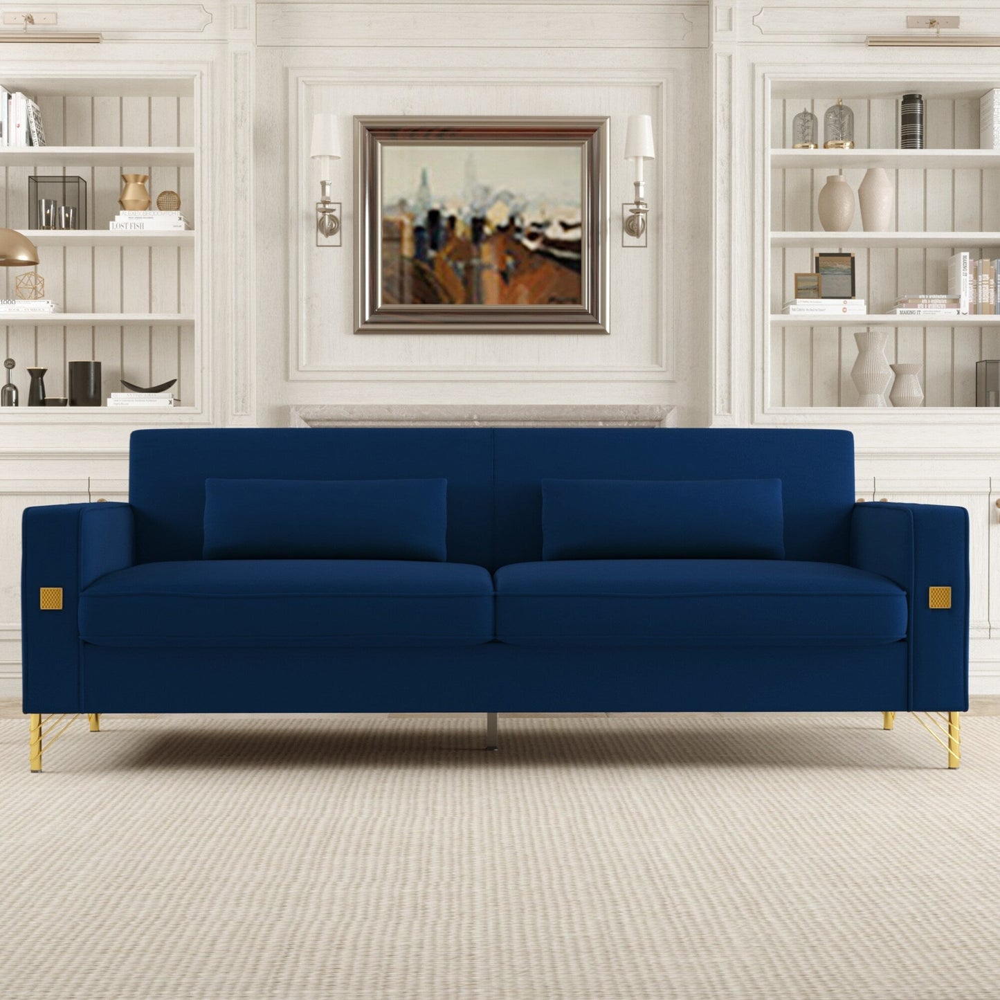 Velvet 3-seater Sofa with Gold Accents