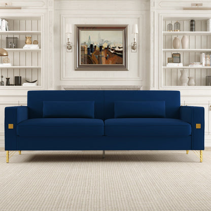 Velvet 3-seater Sofa with Gold Accents