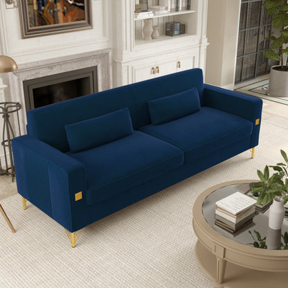 Velvet 3-seater Sofa with Gold Accents