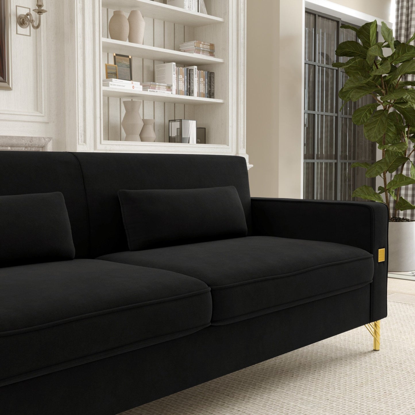Velvet 3-seater Sofa with Gold Accents