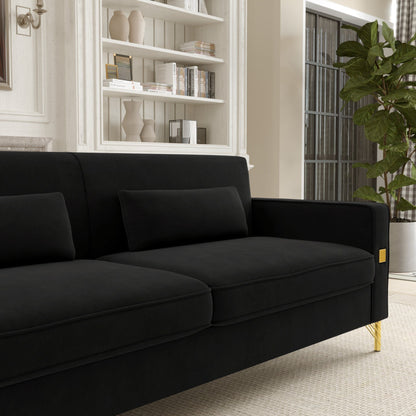 Velvet 3-seater Sofa with Gold Accents