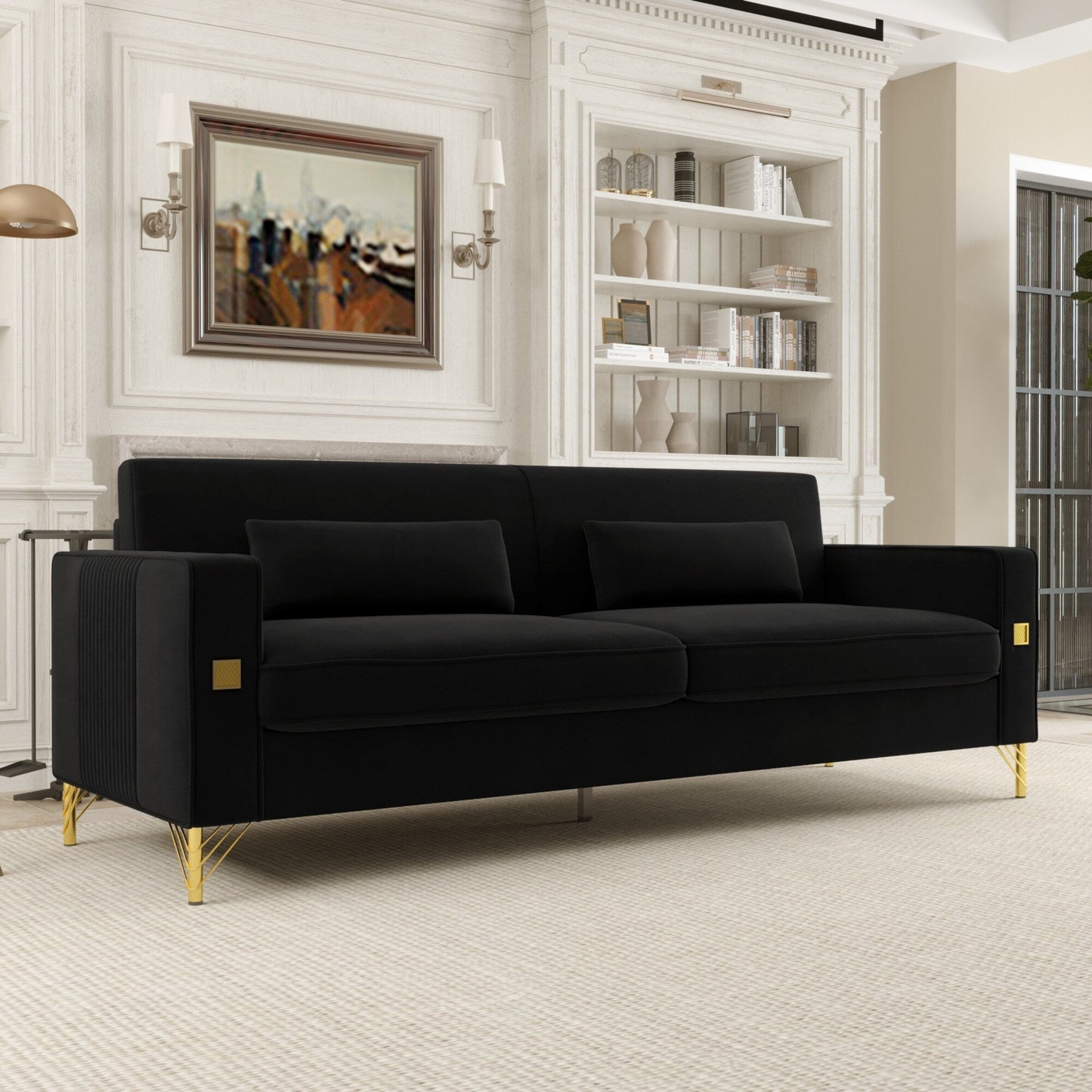 Velvet 3-seater Sofa with Gold Accents