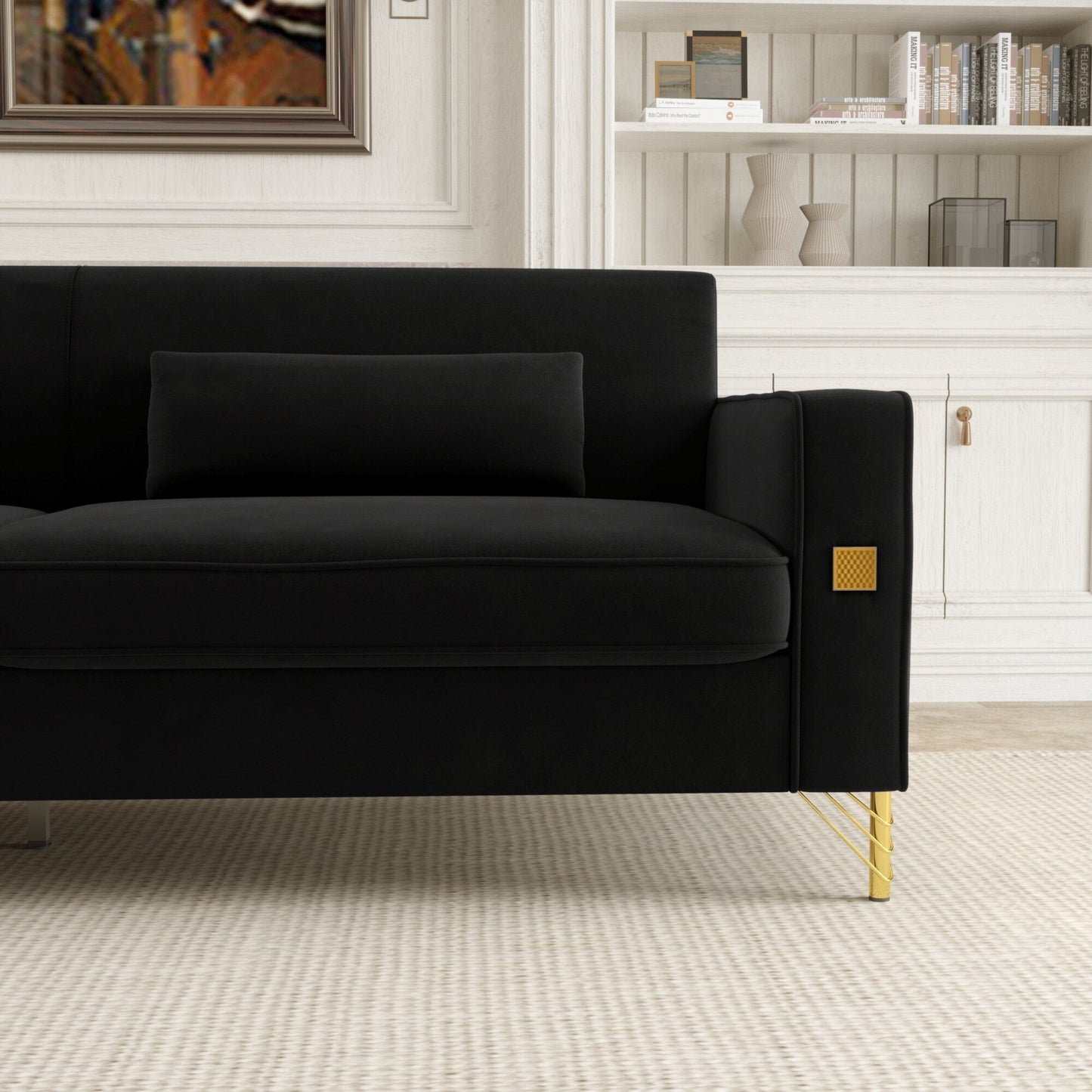Velvet 3-seater Sofa with Gold Accents