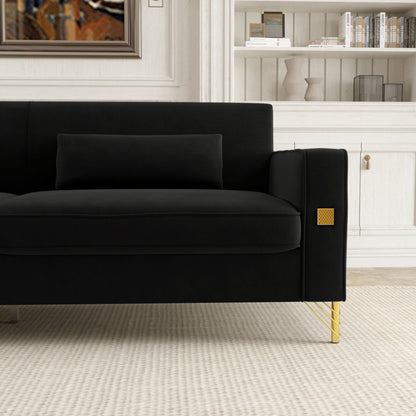 Velvet 3-seater Sofa with Gold Accents