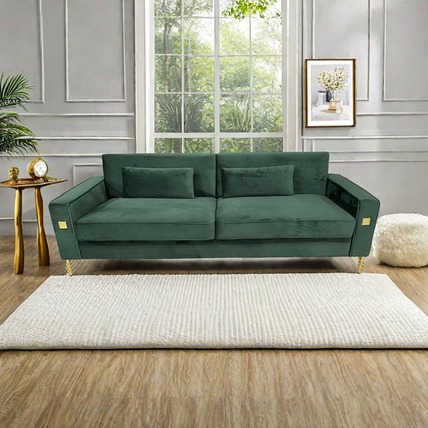 Velvet 3-seater Sofa with Gold Accents