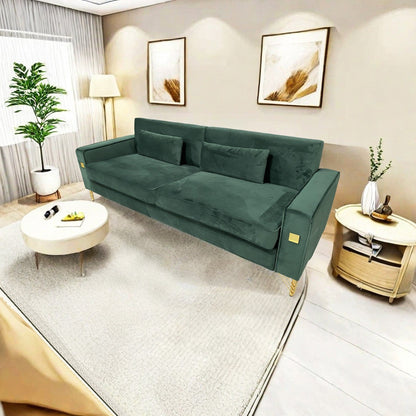 Velvet 3-seater Sofa with Gold Accents
