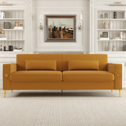 Velvet 3-seater Sofa with Gold Accents