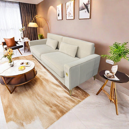 Velvet 3-seater Sofa with Gold Accents