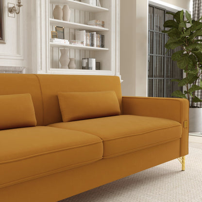 Velvet 3-seater Sofa with Gold Accents
