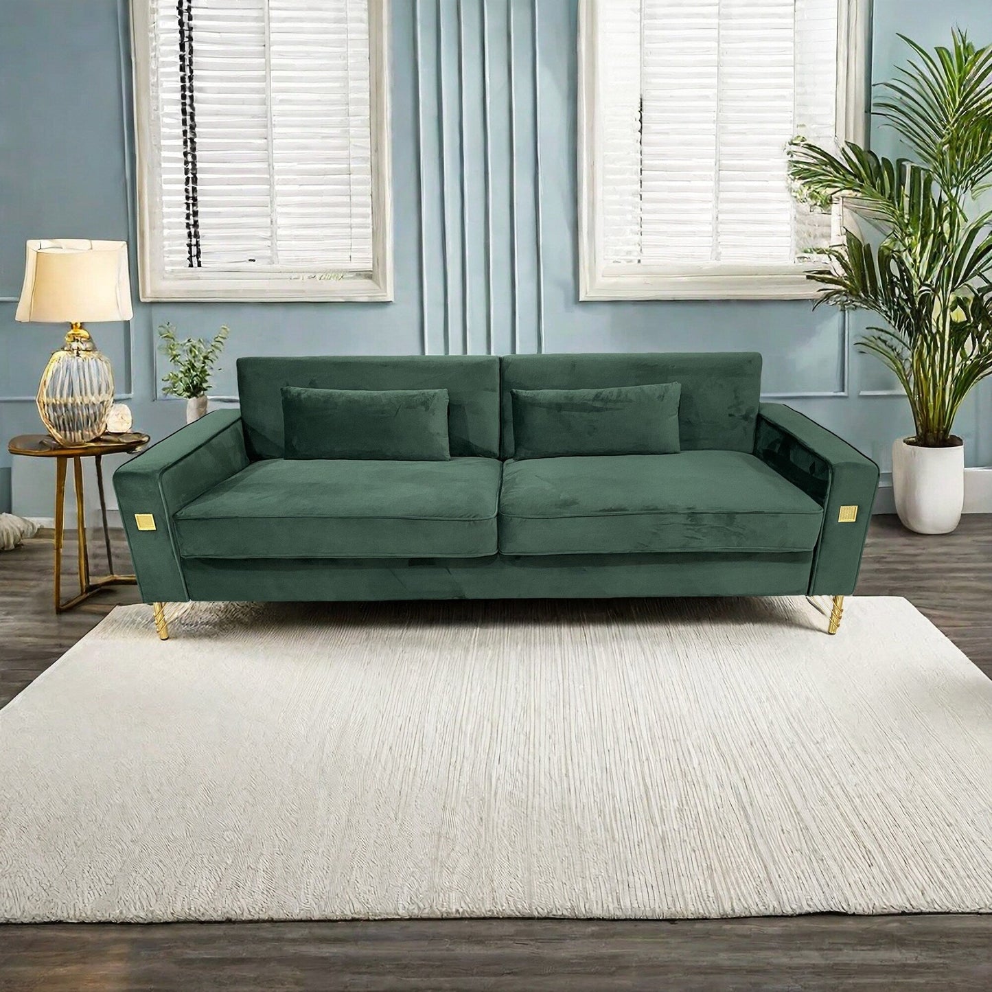 Velvet 3-seater Sofa with Gold Accents