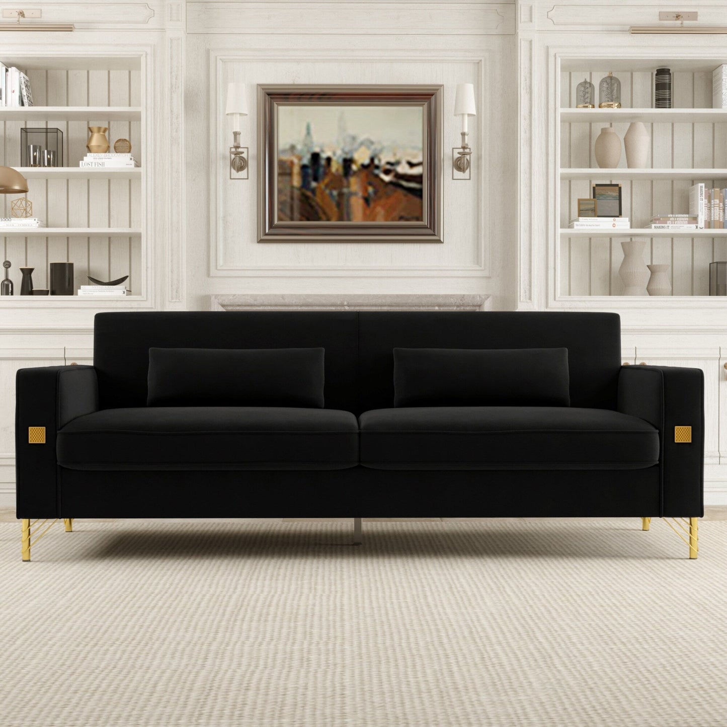 Velvet 3-seater Sofa with Gold Accents