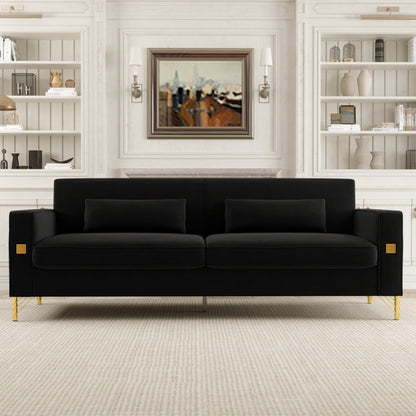 Velvet 3-seater Sofa with Gold Accents