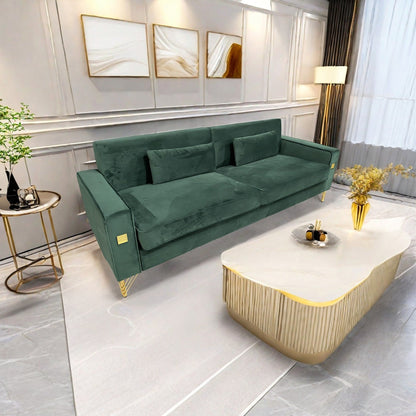 Velvet 3-seater Sofa with Gold Accents