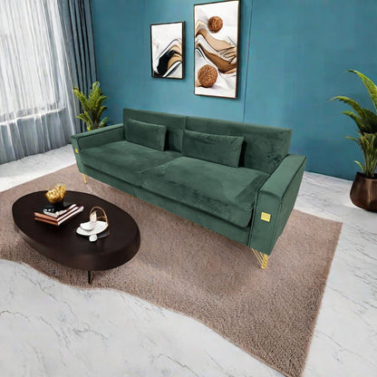 Velvet 3-seater Sofa with Gold Accents