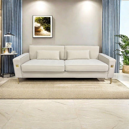 Velvet 3-seater Sofa with Gold Accents