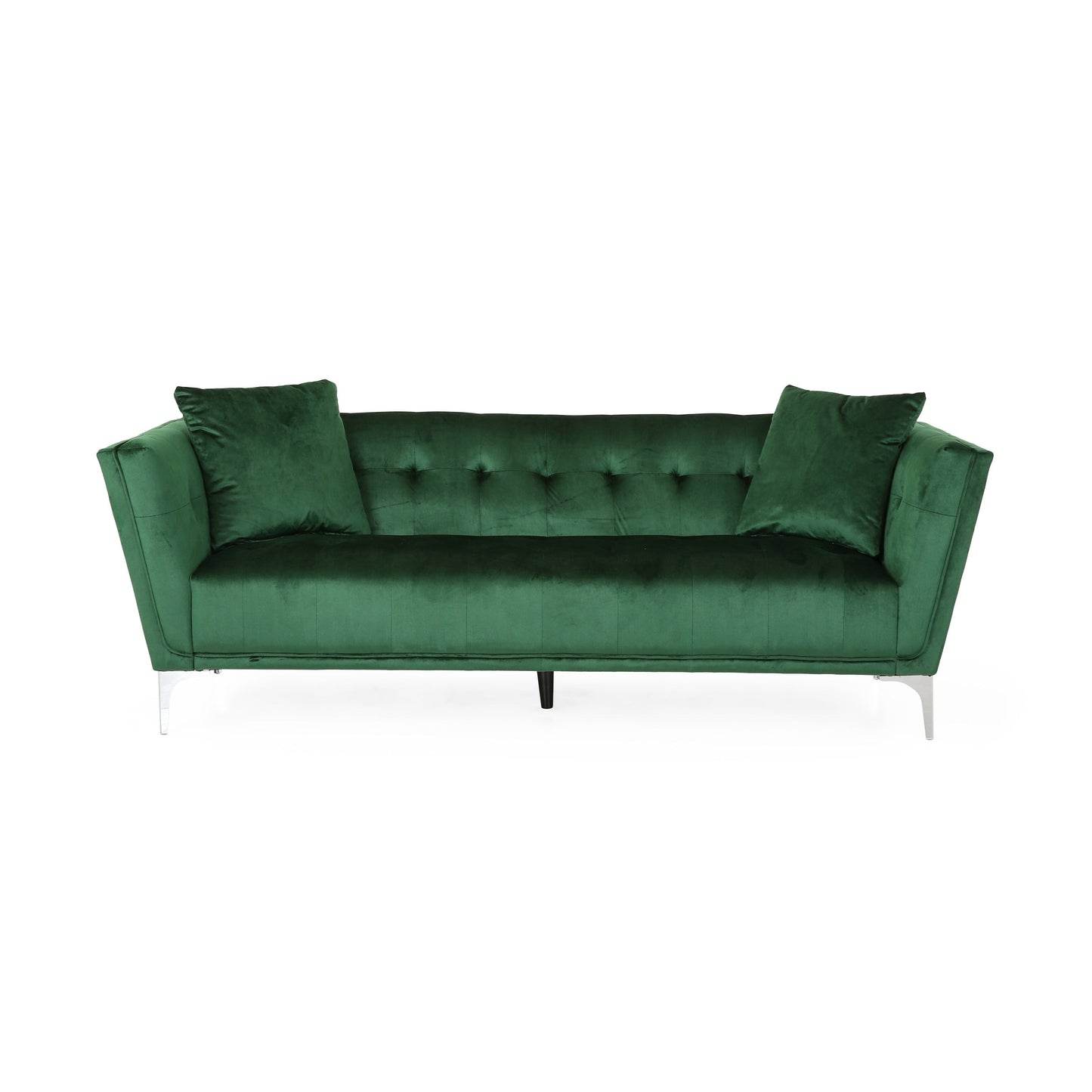 Velvet 3-seater Sofa with Pillows and Sturdy Frame