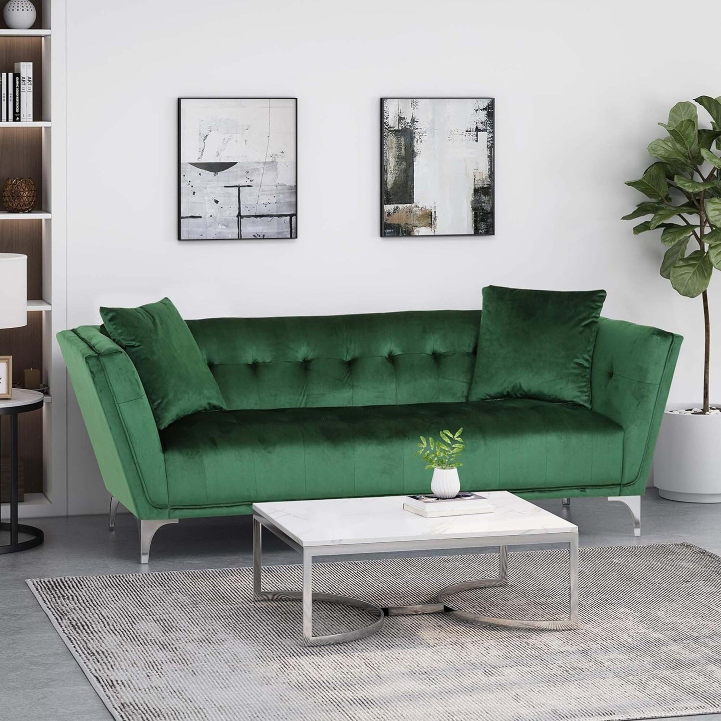 Velvet 3-seater Sofa with Pillows and Sturdy Frame