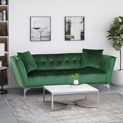 Velvet 3-seater Sofa with Pillows and Sturdy Frame