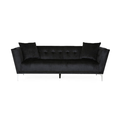 Velvet 3-seater Sofa with Pillows and Sturdy Frame