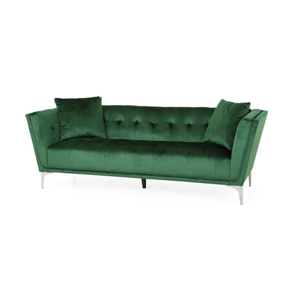 Velvet 3-seater Sofa with Pillows and Sturdy Frame
