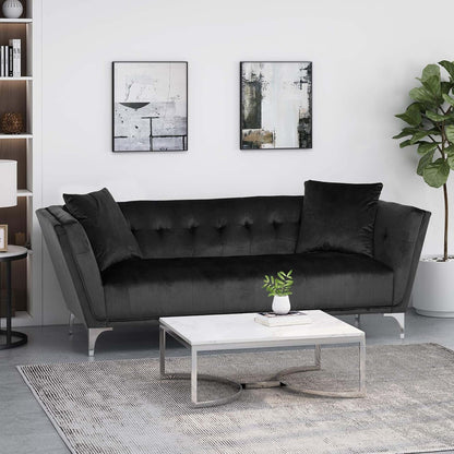 Velvet 3-seater Sofa with Pillows and Sturdy Frame