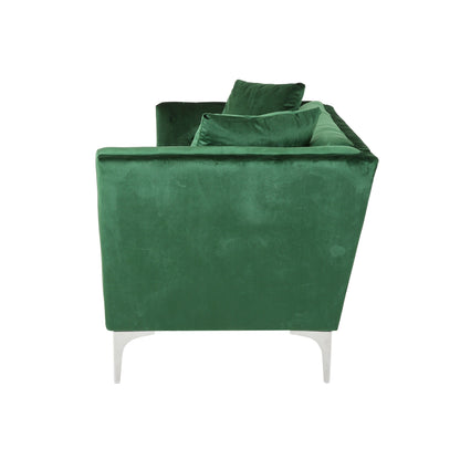 Velvet 3-seater Sofa with Pillows and Sturdy Frame
