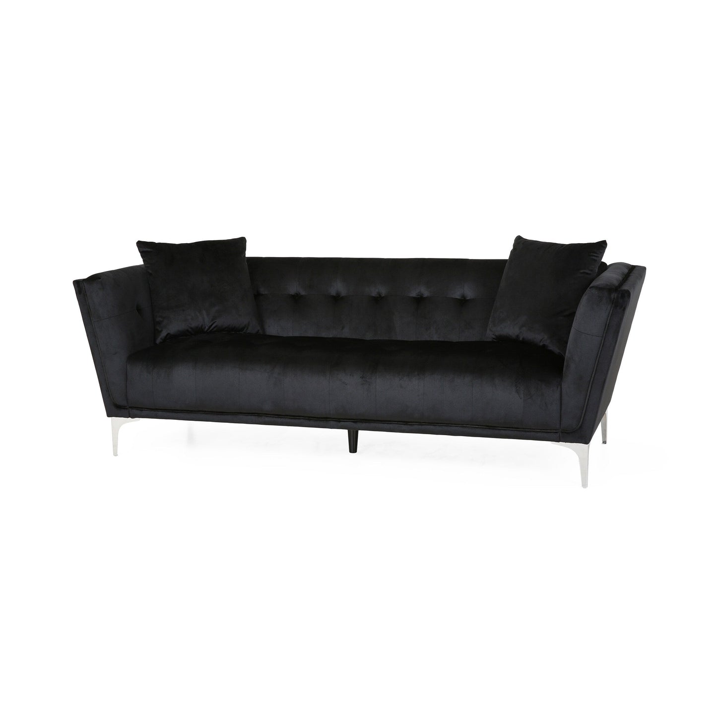 Velvet 3-seater Sofa with Pillows and Sturdy Frame