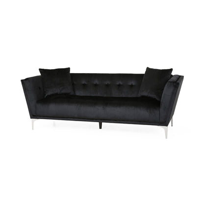 Velvet 3-seater Sofa with Pillows and Sturdy Frame