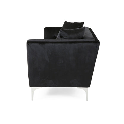 Velvet 3-seater Sofa with Pillows and Sturdy Frame
