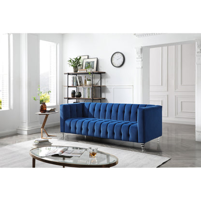 Velvet 3-seater Sofa with Transparent Legs and Tufted Back