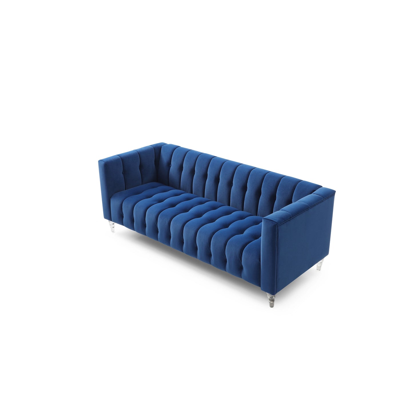 Velvet 3-seater Sofa with Transparent Legs and Tufted Back