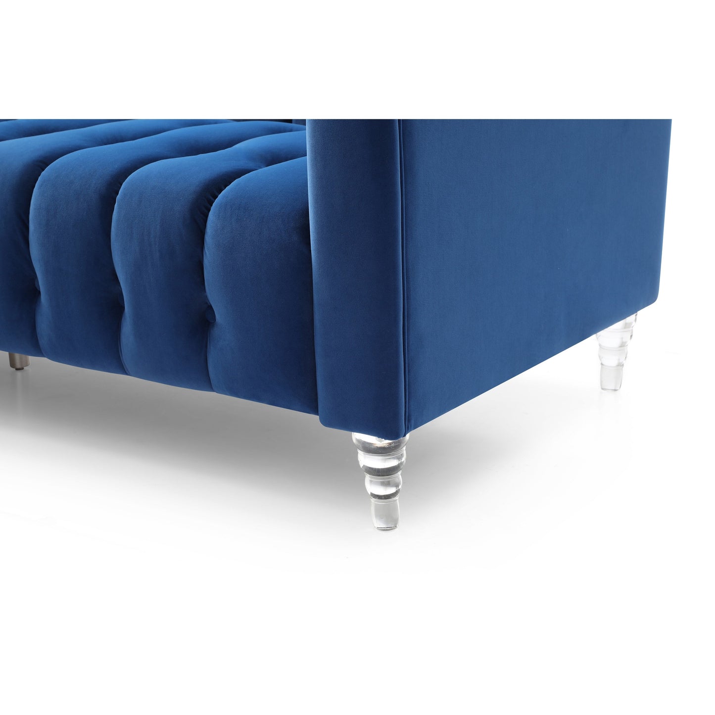 Velvet 3-seater Sofa with Transparent Legs and Tufted Back