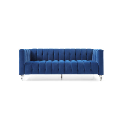Velvet 3-seater Sofa with Transparent Legs and Tufted Back