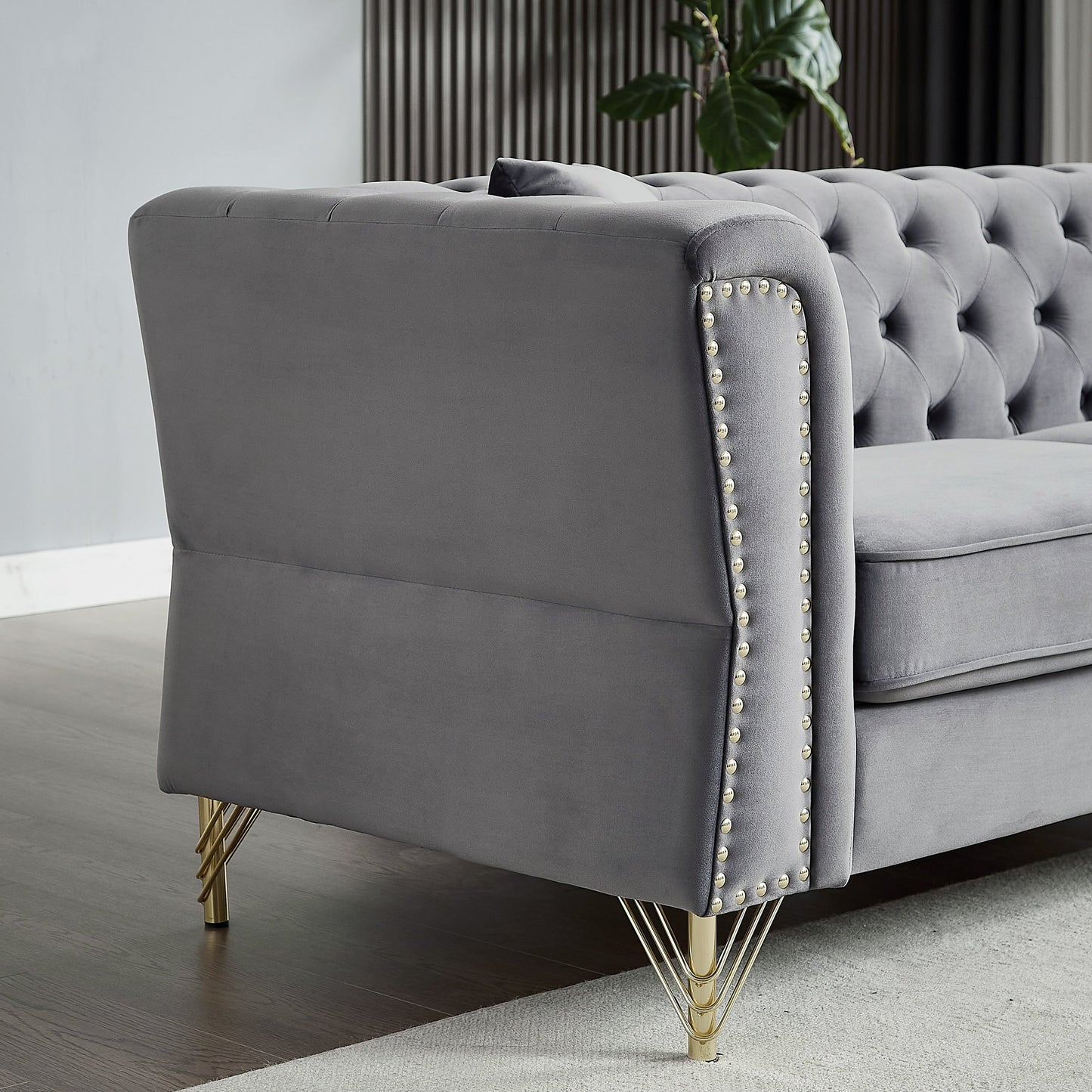 Velvet 3-seater Sofa with Tufted Couch