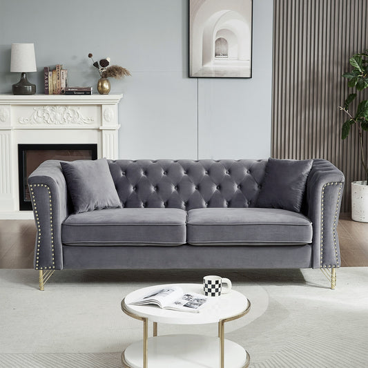 Velvet 3-seater Sofa with Tufted Couch