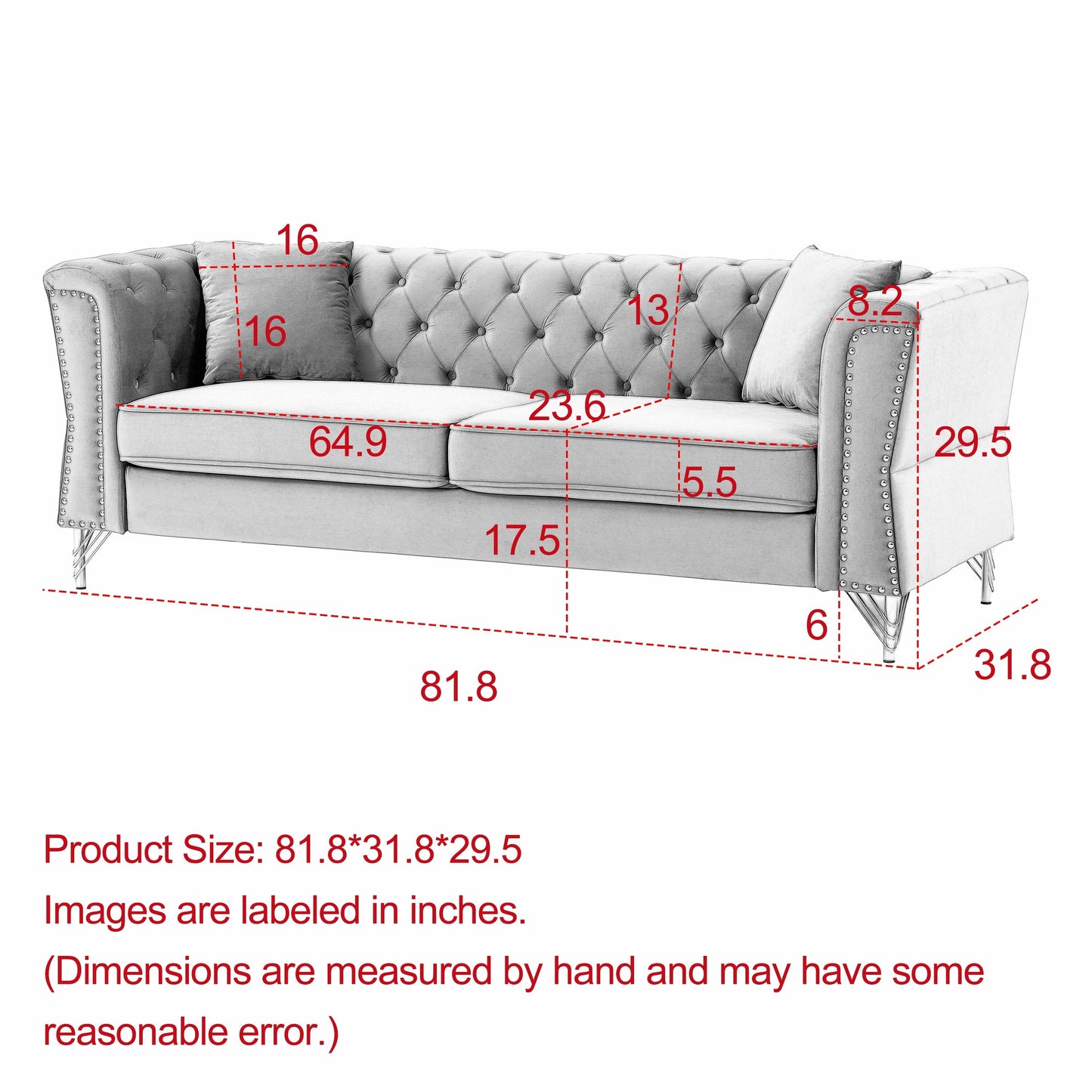 Velvet 3-seater Sofa with Tufted Couch