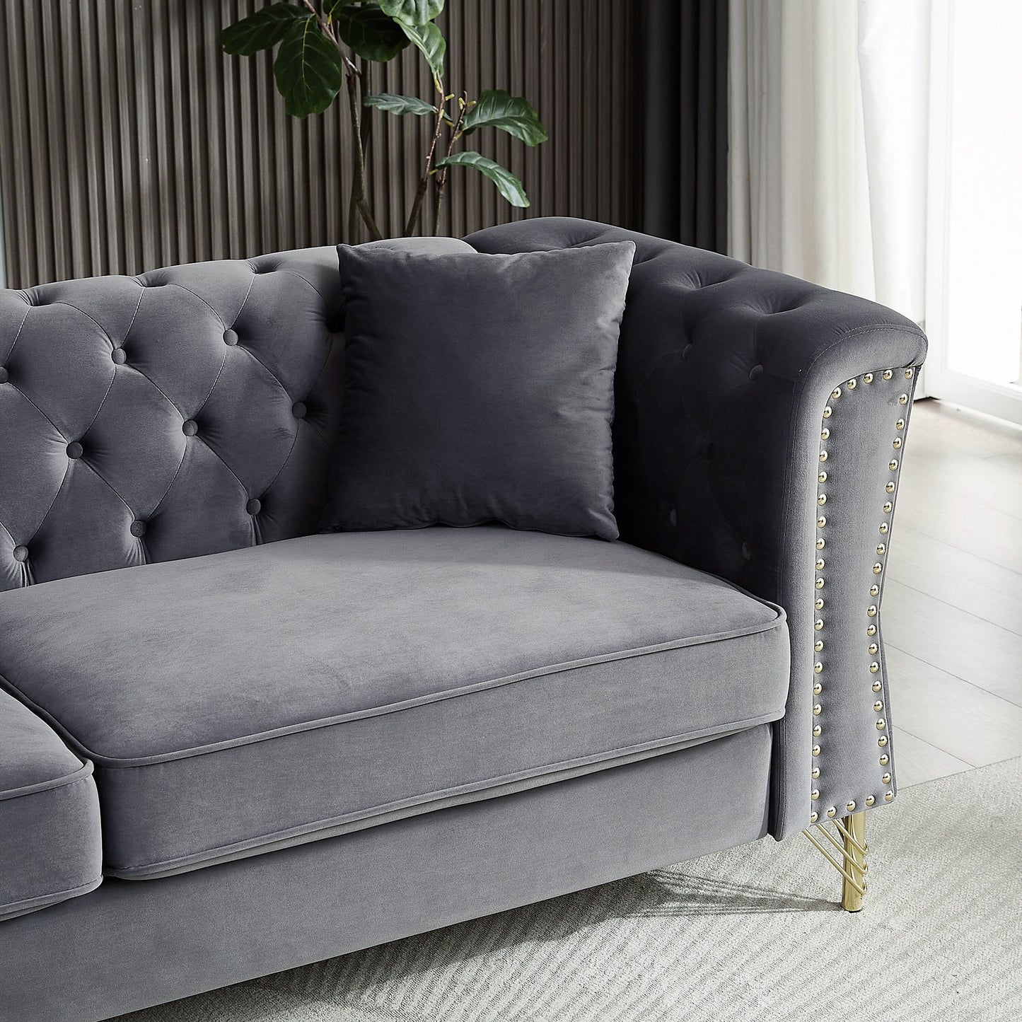 Velvet 3-seater Sofa with Tufted Couch