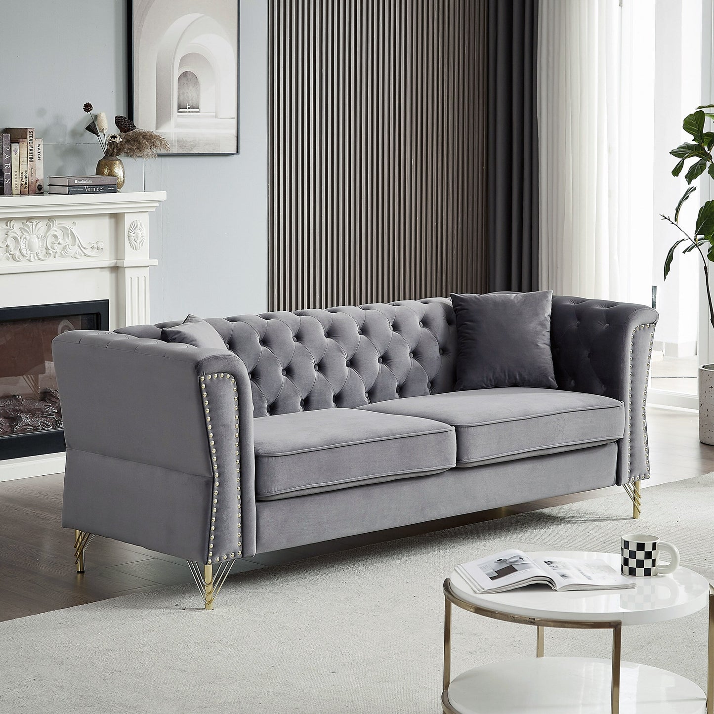 Velvet 3-seater Sofa with Tufted Couch