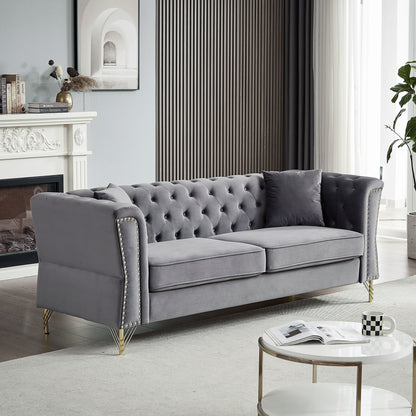 Velvet 3-seater Sofa with Tufted Couch