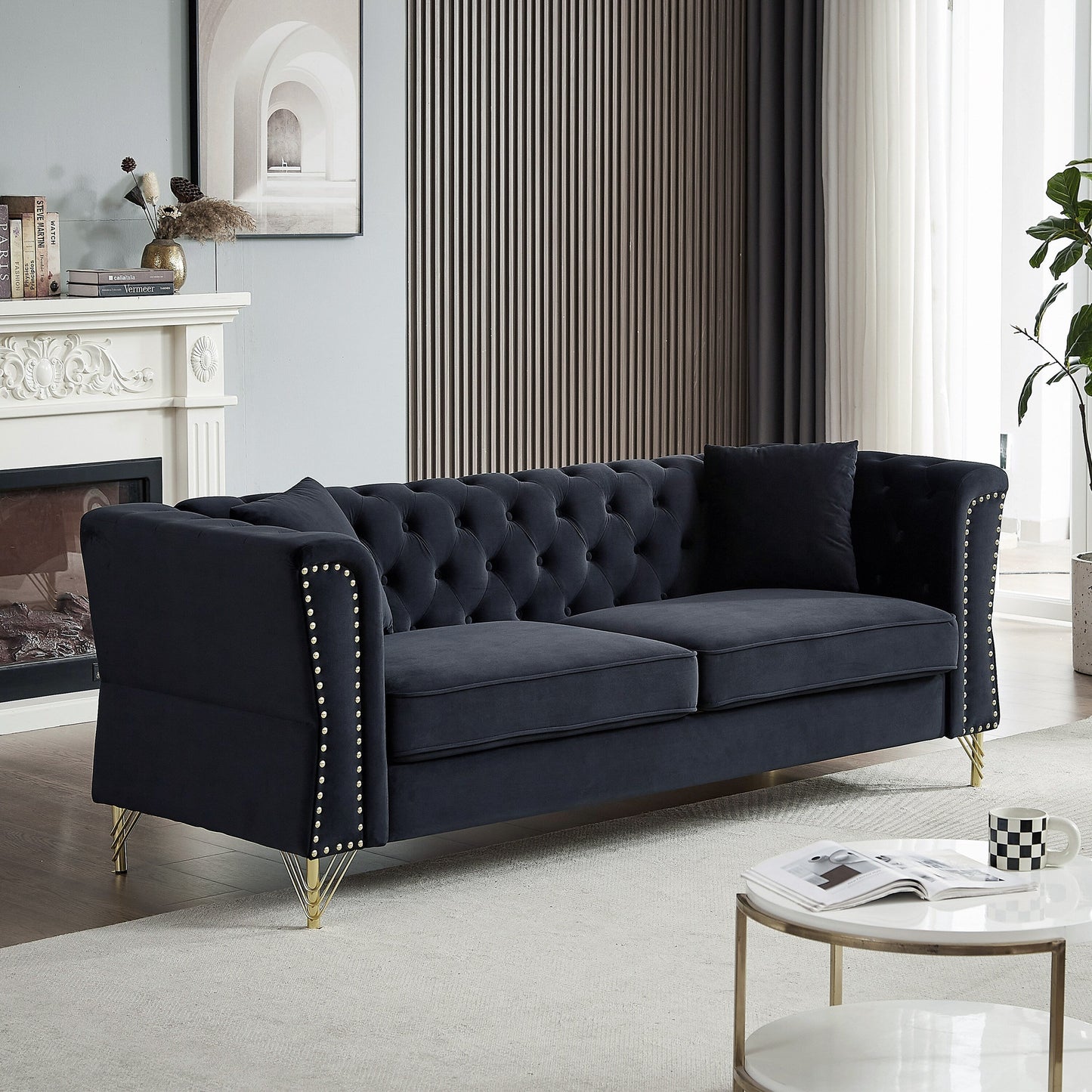 Velvet 3-seater Sofa with Tufted Couch