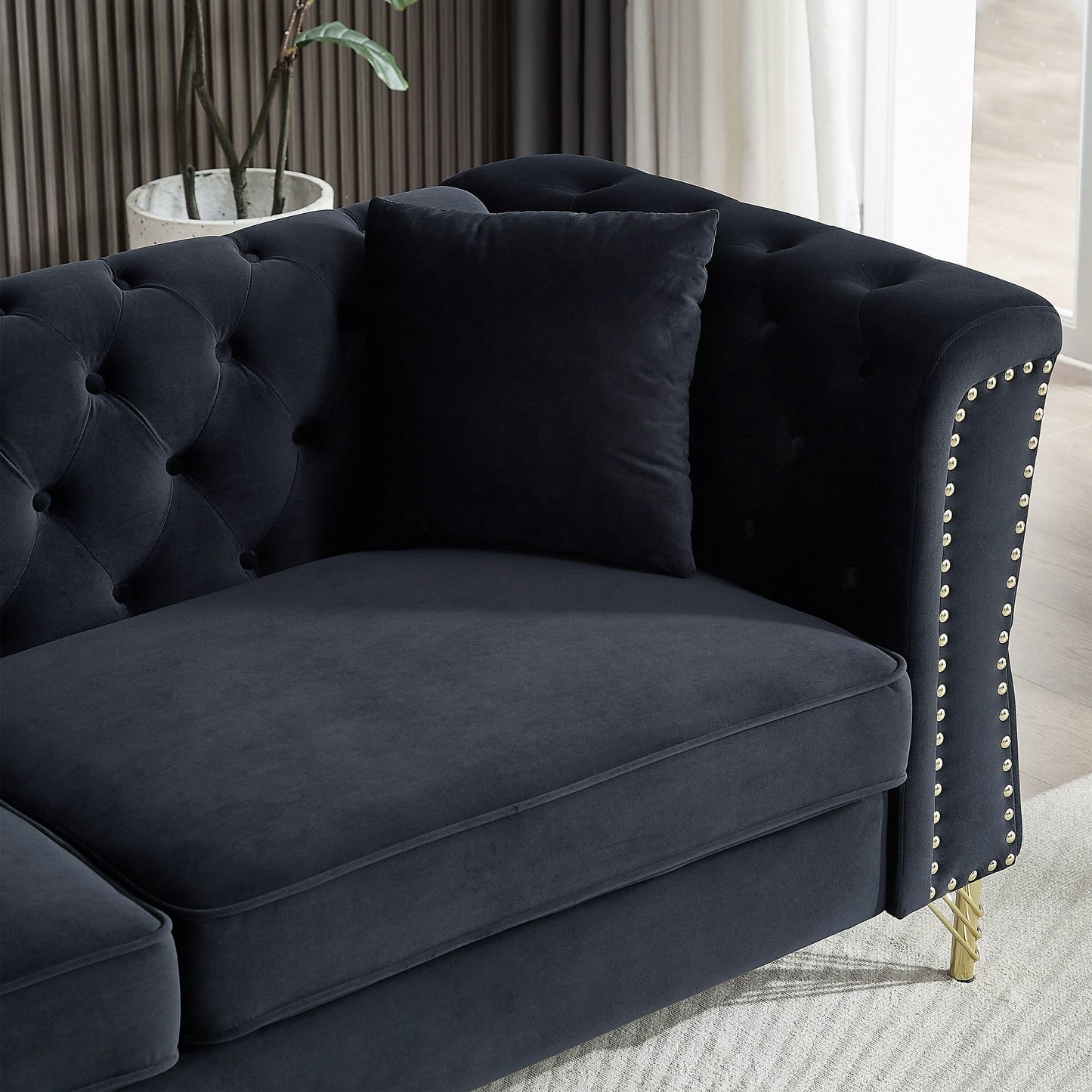 Velvet 3-seater Sofa with Tufted Couch