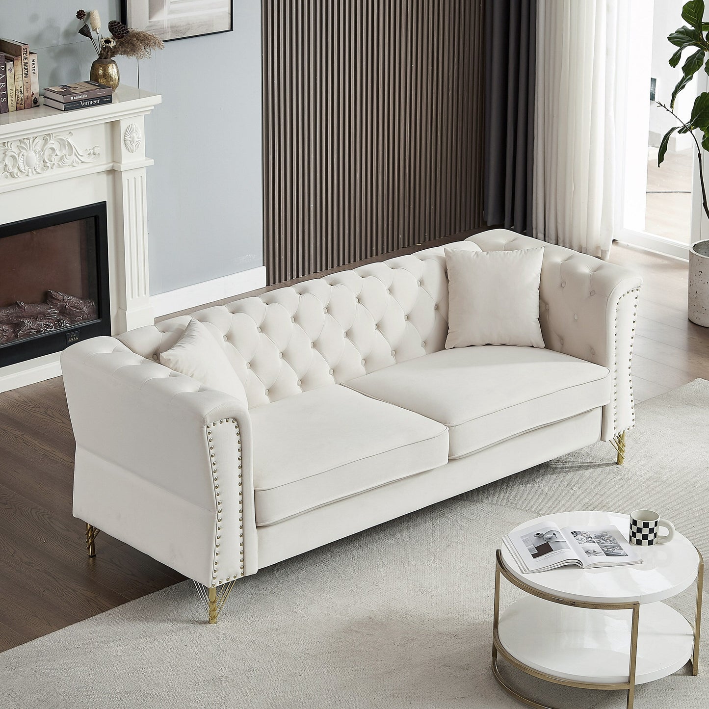 Velvet 3-seater Sofa with Tufted Couch