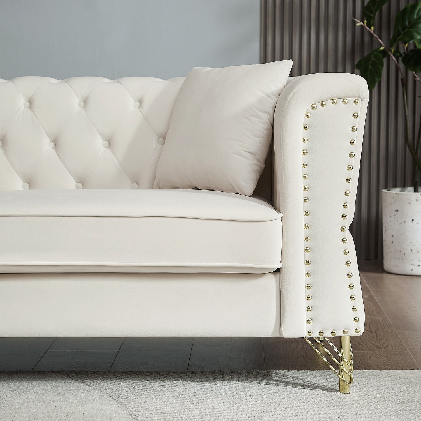 Velvet 3-seater Sofa with Tufted Couch