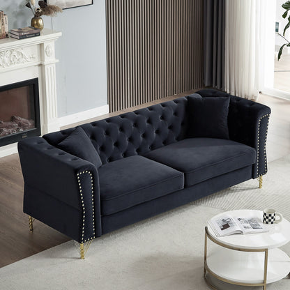Velvet 3-seater Sofa with Tufted Couch