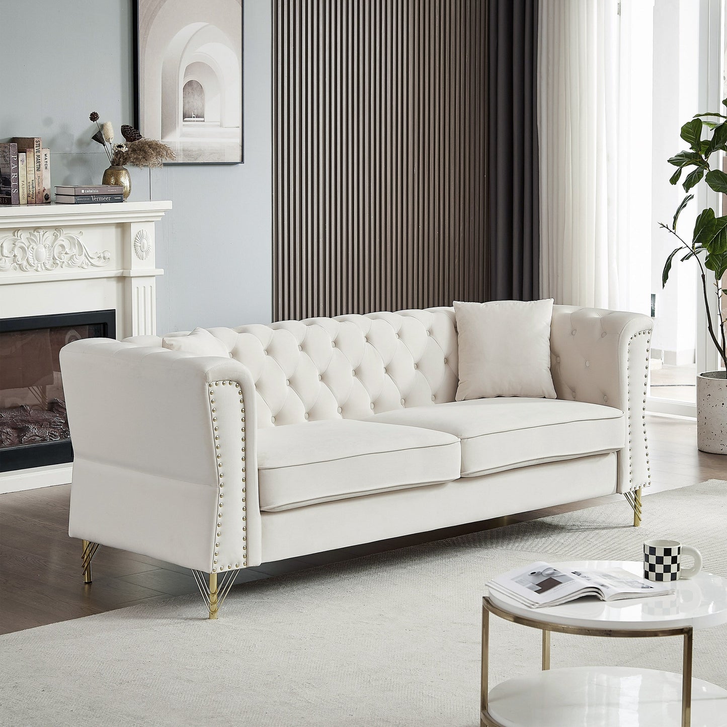Velvet 3-seater Sofa with Tufted Couch