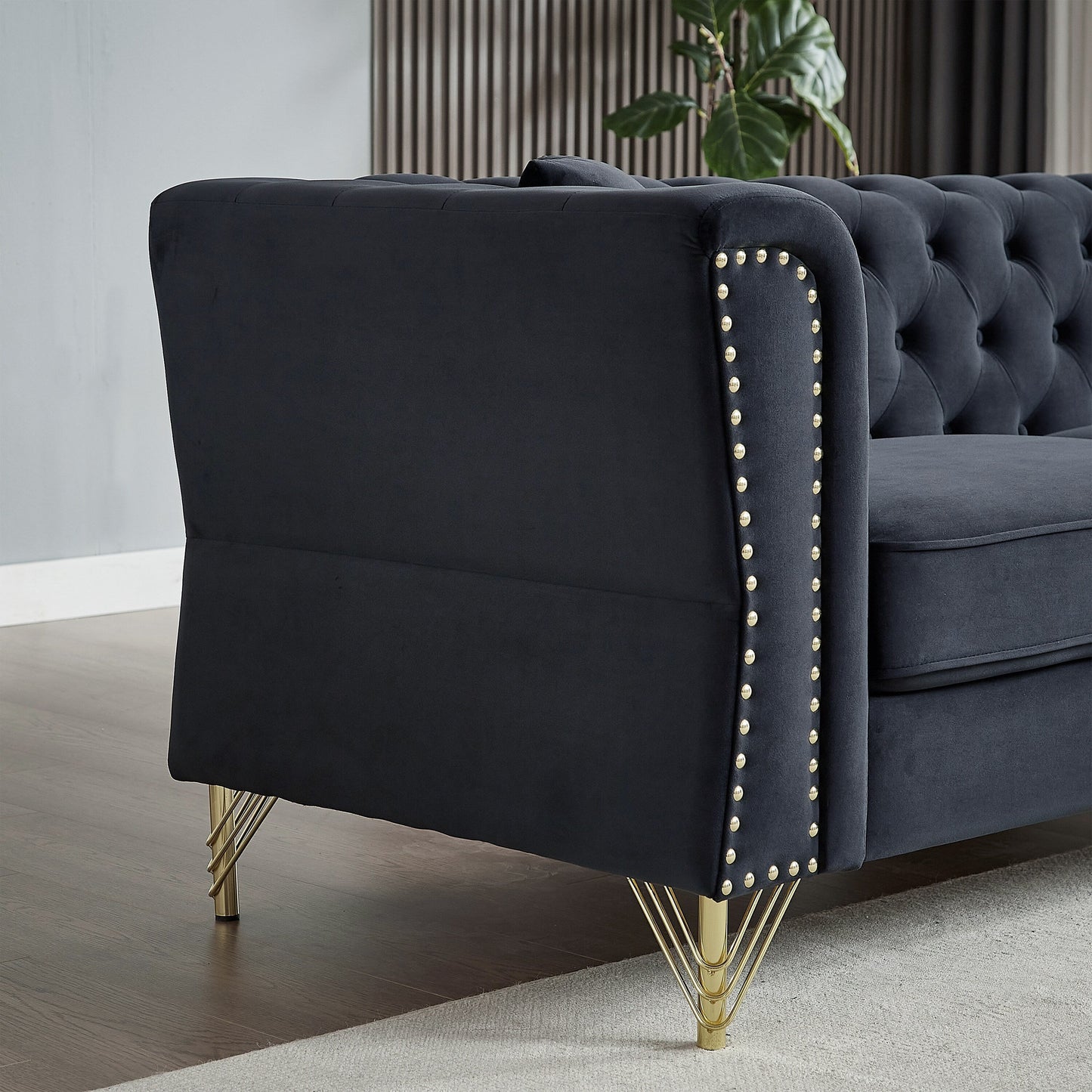 Velvet 3-seater Sofa with Tufted Couch