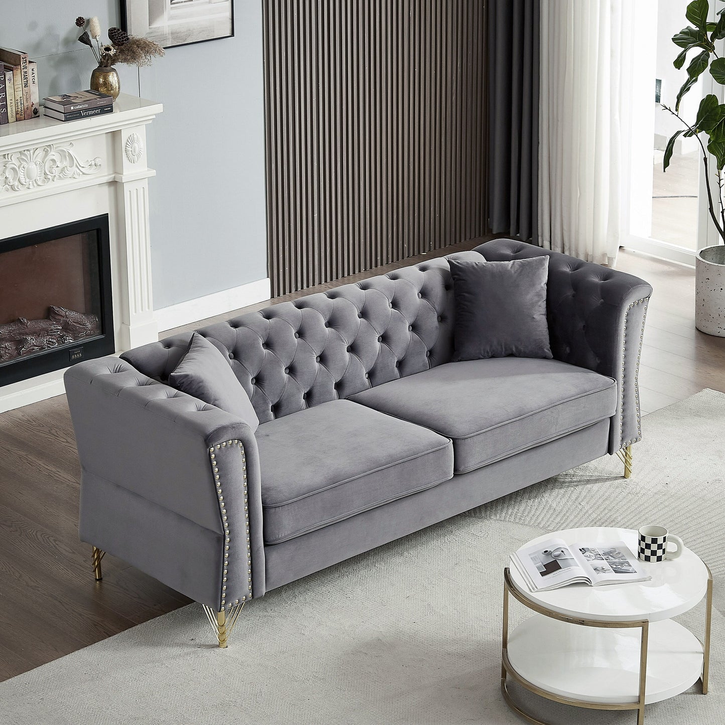 Velvet 3-seater Sofa with Tufted Couch
