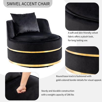 Velvet 360° Swivel Accent Chair with Seat Cushion, Upholstered Barrel Chair with Stainless Steel Base Living Room Chair