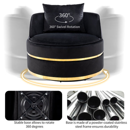 Velvet 360° Swivel Accent Chair with Seat Cushion, Upholstered Barrel Chair with Stainless Steel Base Living Room Chair