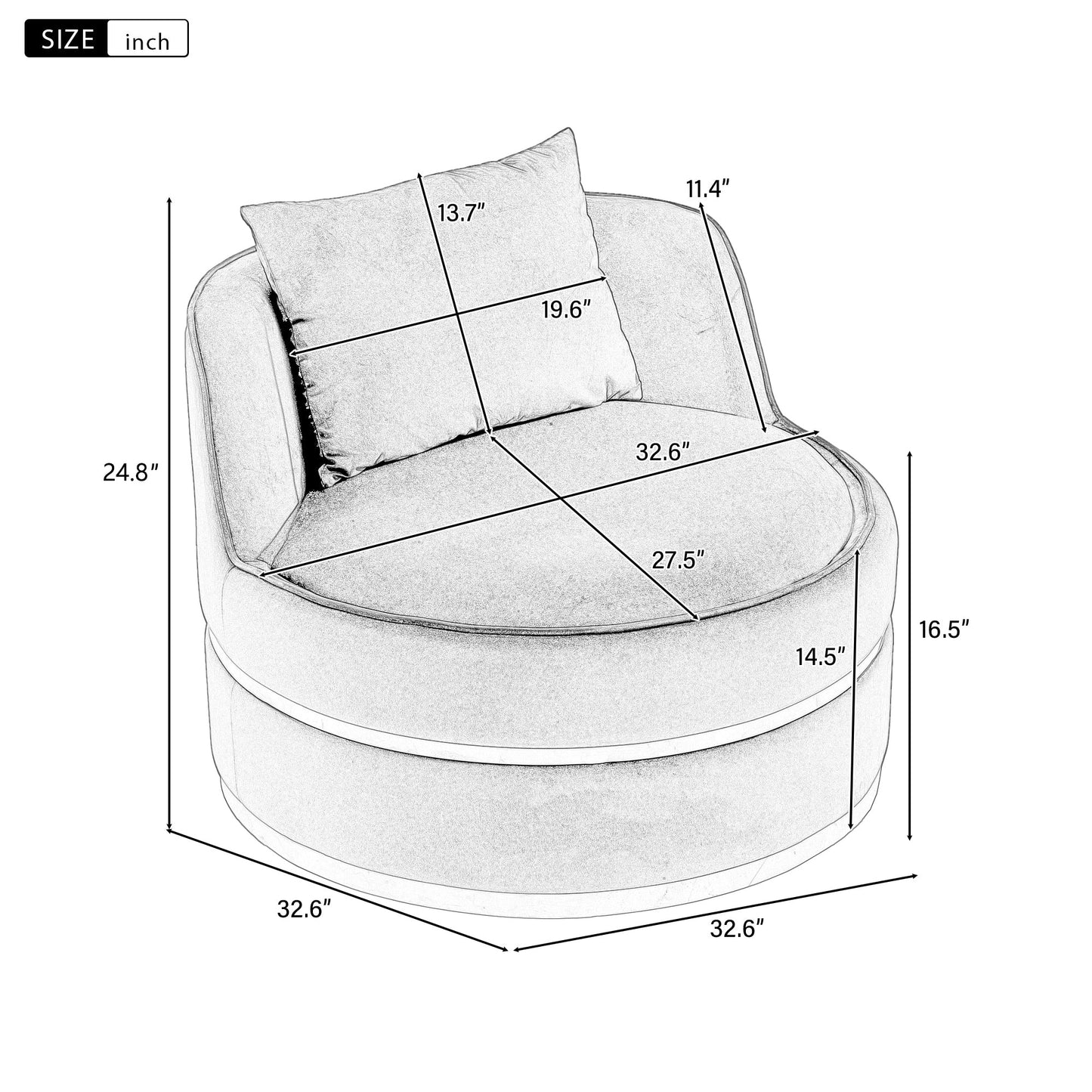 Velvet 360° Swivel Accent Chair with Seat Cushion, Upholstered Barrel Chair with Stainless Steel Base Living Room Chair